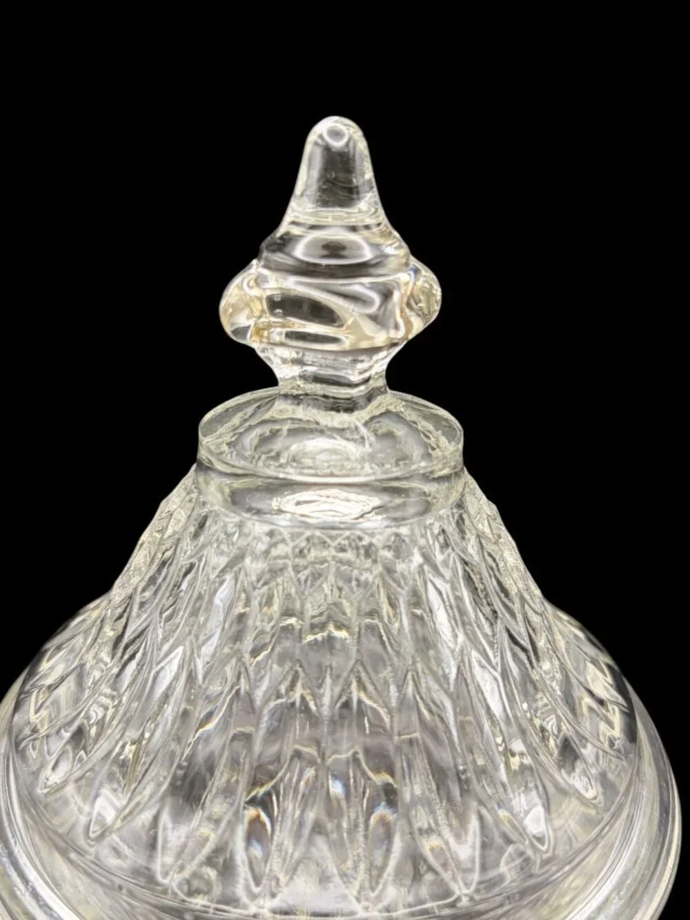 Vintage Indiana Glass Mount Vernon Diamond Point Pedestal Candy Dish w Lid 9.75